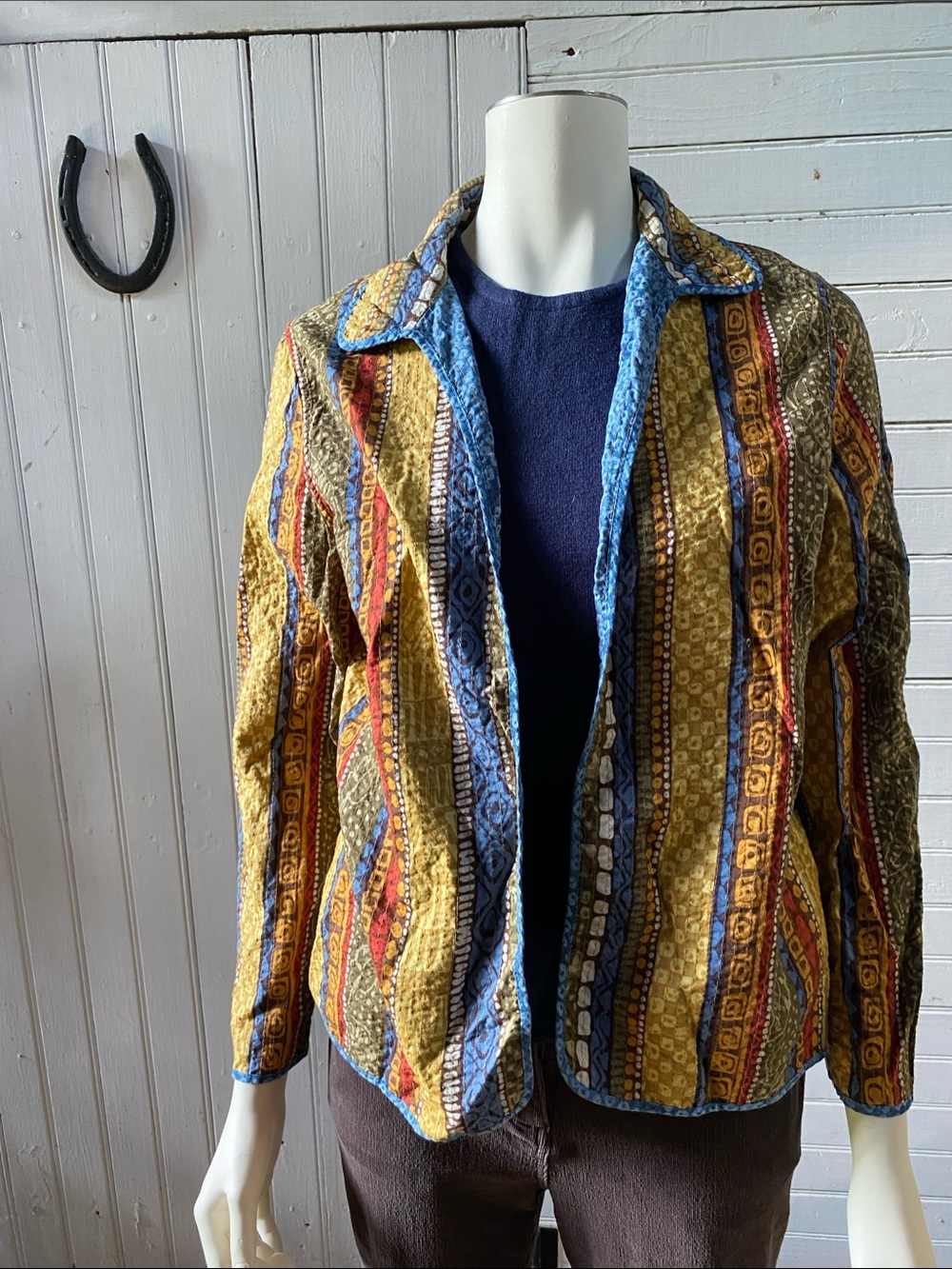 Women's Multicolor Striped Quilted Jacket - Yellow & Blue